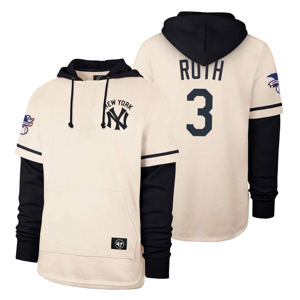 Men New York Yankees #3 Ruth Cream 2021 Pullover Hoodie MLB Jersey->new york yankees->MLB Jersey